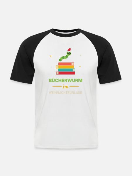 Bücherwurm im Weihnachtsurlaub – Leseratte - Männer Baseball-T-Shirt - Weiß/Schwarz