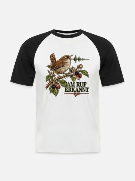 Zaunkönig – Am Ruf erkannt - Männer Baseball-T-Shirt - Weiß/Schwarz