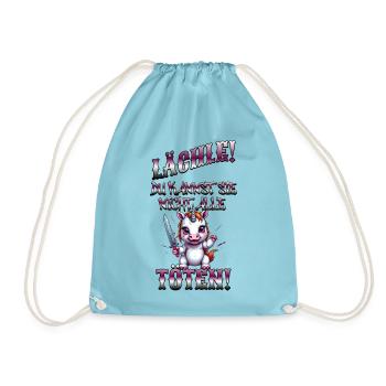 Böses Einhorn, lustiger Spruch - Turnbeutel - Aqua - Vorne