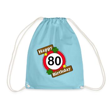 80. Geburtstag , Happy Birthday 80 (25) - Turnbeutel - Aqua - Vorne