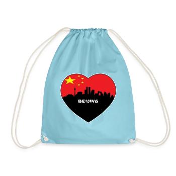 Peking-China-Flaggen-Skyline-Reise-Souvenir - Turnbeutel - Aqua - Vorne
