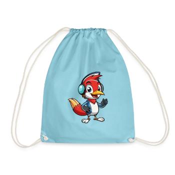 Woodpecker Lustige Zeichentrickfigur Kopfhörermusik - Turnbeutel - Aqua - Vorne
