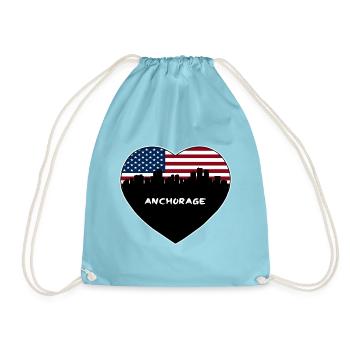 Anchorage Alaska USA Flagge Skyline Reise Souvenir - Turnbeutel - Aqua - Vorne