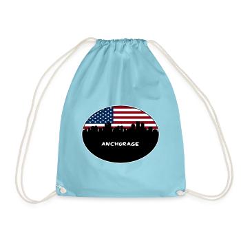 Anchorage Alaska USA Flagge Skyline Reise Souvenir - Turnbeutel - Aqua - Vorne