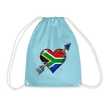 Südafrika Flagge Herz mit Pfeil used look - Turnbeutel - Aqua - Vorne