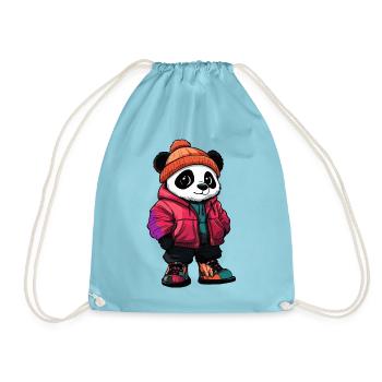 Panda mit Winterjacke und Mütze - Turnbeutel - Aqua - Vorne