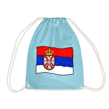 Serbische Flagge als Kinderzeichnung - Turnbeutel - Aqua - Vorne