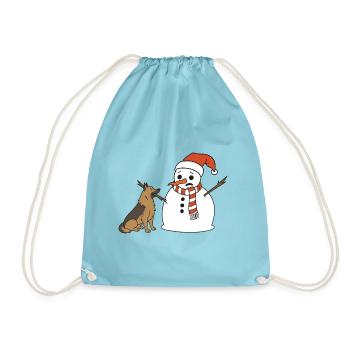 Schäferhund klaut Schneemann den Stockarm - Turnbeutel - Aqua - Vorne