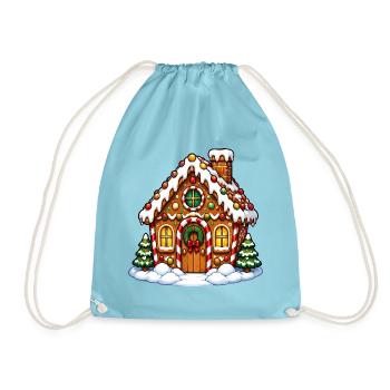 Lebkuchenhaus Winterzauber - Turnbeutel - Aqua - Vorne