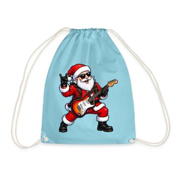 Rockender Weihnachts-Santa mit E-Gitarre - Turnbeutel - Aqua - Vorne