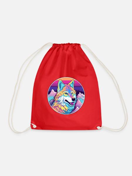 Wolf Aquarell Karikatur Kawaii Haustier Tier Bunt - Turnbeutel - Rot