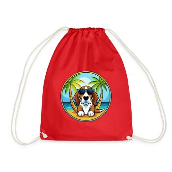 Basset Artesien Normand Hunderasse Cartoon Beach - Turnbeutel - Rot - Vorne