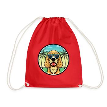 Englischer Cocker Spaniel Hunderasse Cartoon Beach - Turnbeutel - Rot - Vorne