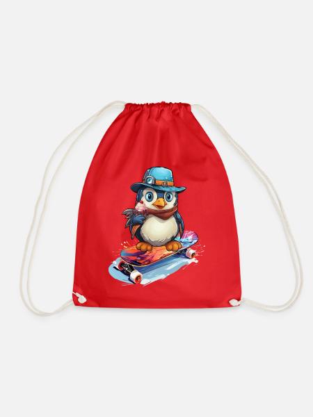 Skateboarder Skatboard Pinguin Skater - Turnbeutel - Rot