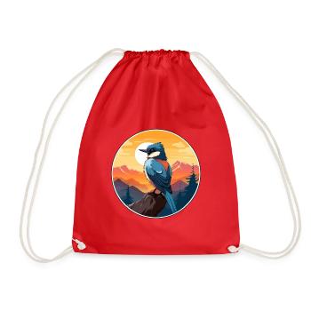 Jay Vogel Buntes Aquarell Cartoon Kawaii Tier - Turnbeutel - Rot - Vorne