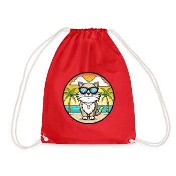 Birman Sacred Cat Breed Cartoon Sunglasses Beach - Drawstring Bag - red - Front