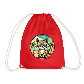 Chausie Katzenrasse Cartoon Sonnenbrille Strand - Turnbeutel - Rot - Vorne