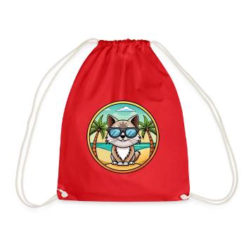 Birman Sacred Cat Breed Cartoon Sunglasses Beach - Drawstring Bag - red - Front