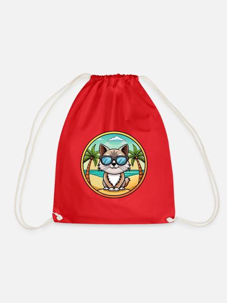 Birma Heilige Katzenrasse Cartoon Sonnenbrille Strand - Turnbeutel - Rot
