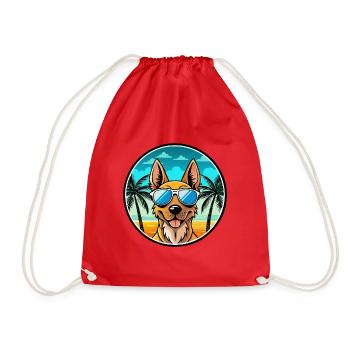 Dutch Shepherd Dog Breed Cartoon Sunglasses Beach - Drawstring Bag - red - Front