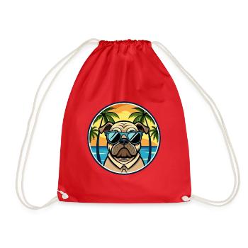 Mops Hund Rasse Cartoon Sonnenbrille Strand - Turnbeutel - Rot - Vorne