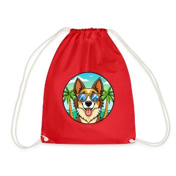 Nordamerikanischer Schäferhund Rasse Cartoon Beach - Turnbeutel - Rot - Vorne