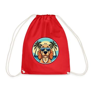Englischer Cocker Spaniel Hunderasse Cartoon Beach - Turnbeutel - Rot - Vorne
