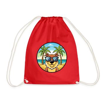 Berger De Beauce Dog Breed Cartoon Sunglass Beach - Drawstring Bag - red - Front