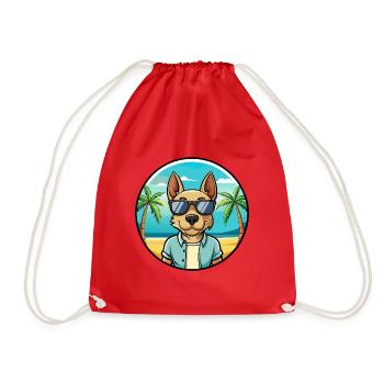 Thai Ridgeback Dog Breed Cartoon Sunglasses Beach - Drawstring Bag - red - Front