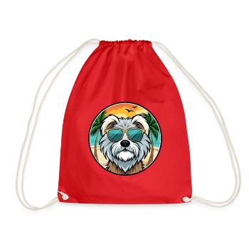 Tibetan Terrier Dog Breed Cartoon Sunglasses Beach - Drawstring Bag - red - Front
