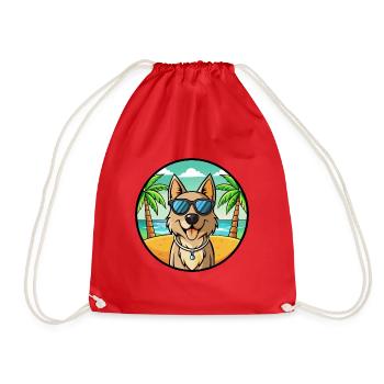 Schäferhund Rasse Cartoon Sonnenbrille Strand - Turnbeutel - Rot - Vorne