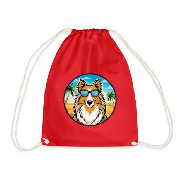 Rough Collie Dog Breed Cartoon Sunglasses Beach - Drawstring Bag - red - Front