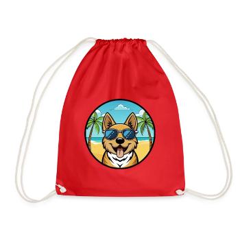 South Russian Ovcharka Dog Breed Cartoon Beach - Drawstring Bag - red - Front