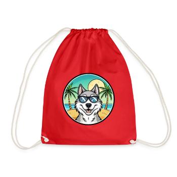 Nördliche Inuit Hunderasse Cartoon Sonnenbrille Strand - Turnbeutel - Rot - Vorne