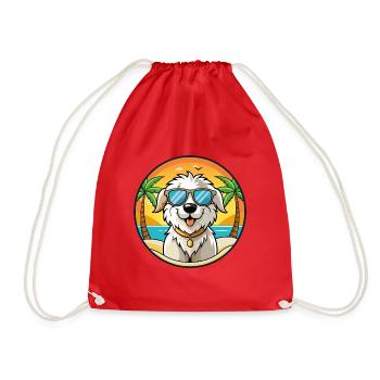 Maremma Sheepdog Breed Cartoon Sunglasses Beach - Drawstring Bag - red - Front