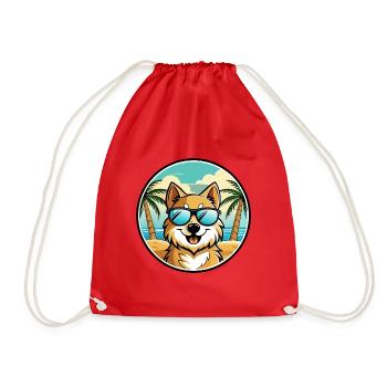 Deutscher Spitz Hund Rasse Cartoon Sonnenbrille Strand - Turnbeutel - Rot - Vorne
