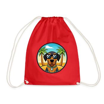 Black And Tan Coonhound Dog Breed Cartoon Beach - Drawstring Bag - red - Front