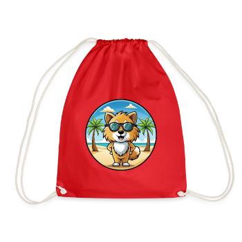 Spielzeug Deutscher Spitz Hund Rasse Cartoon Sonnenbrille Strand - Turnbeutel - Rot - Vorne