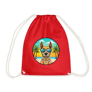 Thai Ridgeback Dog Breed Cartoon Sunglasses Beach - Drawstring Bag - red - Front