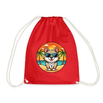 Schwedische Lapphund Hunderasse Cartoon Sonnenbrille Strand - Turnbeutel - Rot - Vorne