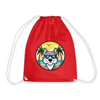 Nördliche Inuit Hunderasse Cartoon Sonnenbrille Strand - Turnbeutel - Rot - Vorne