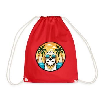Lhasa Apso Hunderasse Cartoon Sonnenbrille Strand - Turnbeutel - Rot - Vorne