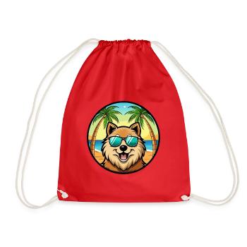Eurasier Dog Breed Cartoon Sunglasses Beach - Drawstring Bag - red - Front