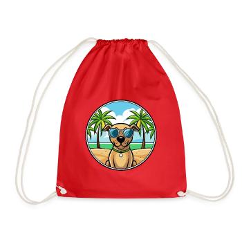 Black Mouth Cur Dog Breed Cartoon Sunglasses Beach - Drawstring Bag - red - Front