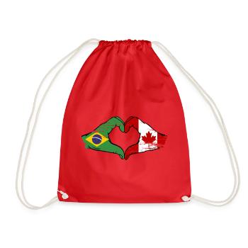 Brazil Canada Flag Hands Heart Shape Used - Drawstring Bag - red - Front
