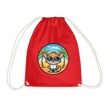 Pixie Bob Cat Breed Cartoon Sunglasses Beach - Drawstring Bag - red - Front