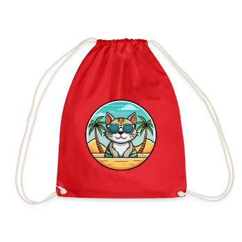 American Wirehair Cat Breed Cartoon Sunglass Beach - Drawstring Bag - red - Front