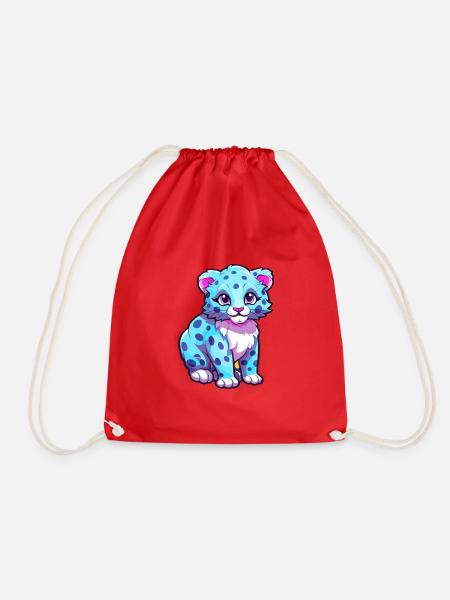 Schneeleopard Bunte Aquarell-Karikatur Kawaii An - Turnbeutel - Rot
