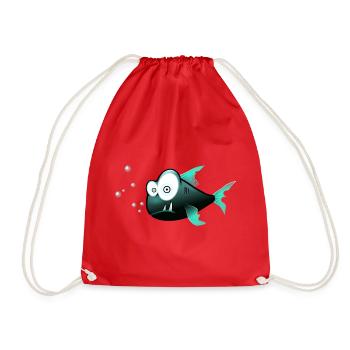 Blubberfisch Cartoon Teal - Turnbeutel - Rot - Vorne