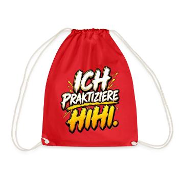 Ich Praktiziere HiHi – Comic Neon - Turnbeutel - Rot - Vorne